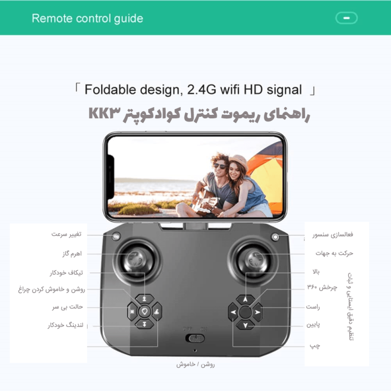 برد و ریموت کوادکوپتر kk3 pro - تصویر 2