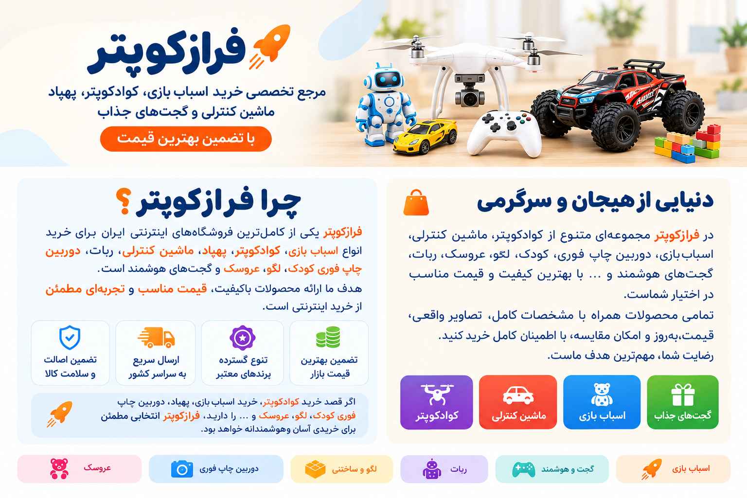 فرازکوپتر؛ خرید کوادکوپتر، پهپاد، اسباب بازی، ماشین کنترلی و گجت